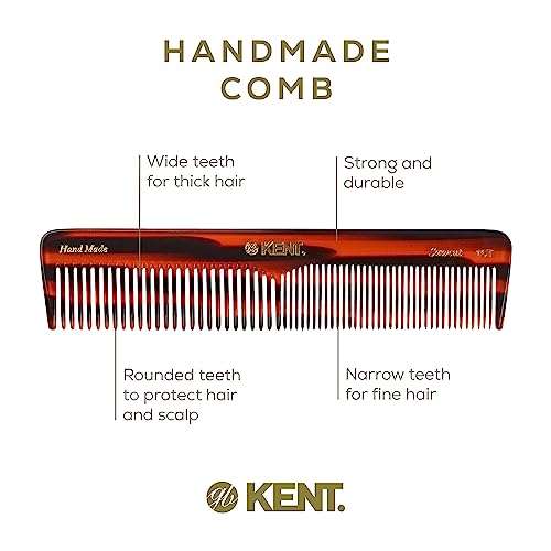 Kent 16T Tortoise Fine Tooth and Wide Tooth Comb for Daily Grooming, Styling Comb for All Hair Types, Wet or Dry Hair Detangling Combs for Men and Women,Saw Cut Hand Polished, Made in England - color: Tortoiseshell, size: 2 Pack