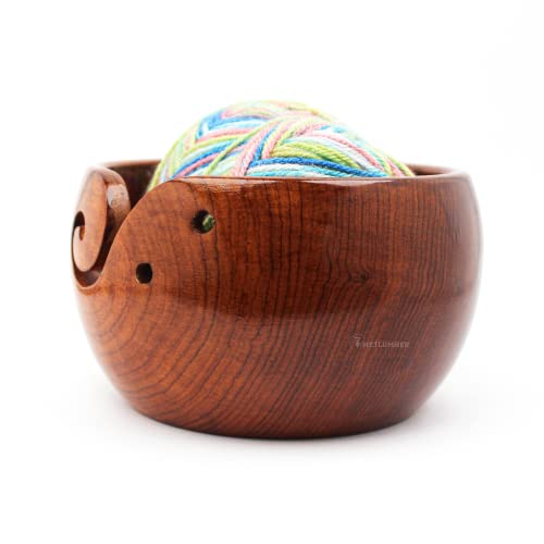 METLUMBER Wooden Yarn Bowl Rosewood Yarn Storage Bowl Holder & Dispenser for Tangle-Free Yarn Perfect Large Knitting Bowl Classic Design Crochet Bowl