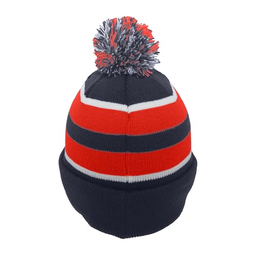 Pacific Headwear Unisex Adult Pacific Headwear Knit Fold Over Pom-pom Beanie - color: Navy/Red/White