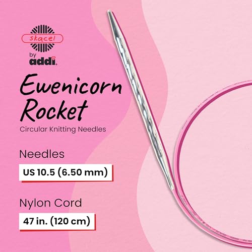 skacel by addi Ewenicorn Rocket Circular Knitting Needles, Fixed 47 Inch (120 cm) White Chrome Plated Brass Tips with Flexible Nylon Cord, 6.5 mm (US Size 10.5) - size: 6.50 mm