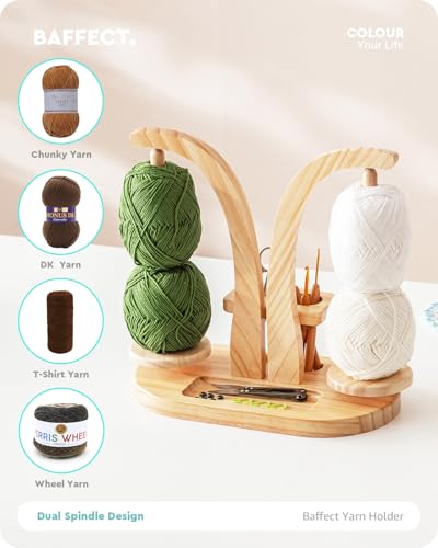 Baffect Yarn Holder Magnetic, Wooden Double Yarn Spindle (Natural) | With Crochet Hooks Organiser Rack & Small Crocheting Accessories Storage Slot, Ideal Gift For Crochet Lovers - color: Natural