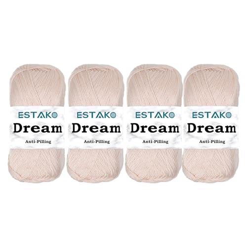 Estako Dream Microfiber Acrylic Yarn, Fingering Weight 1, Nude, 4-Pack | soft, fine, thin, crocheting projects, 400 g, 1528 yds, baby clothes, socks, machine washable - color: 73094 - Nude, size: 4 Skein