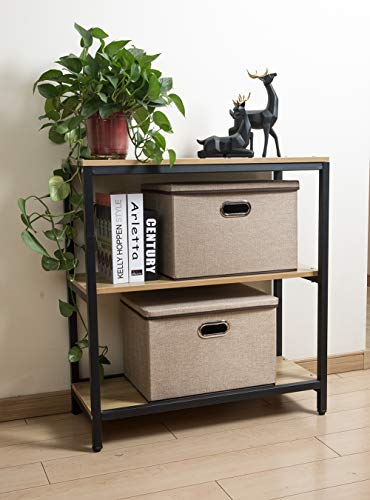 PRANDOM Large Collapsible Storage Bins with Lids [3-Pack] Jute Fabric Foldable Storage Boxes Organizer Containers Baskets Cube with Cover for Home Bedroom Closet Office Nursery (17.7x11.8x11.8) - color: Khaki, size: L(3-Pack)