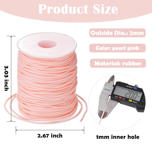 Rubber Tube Cord 54 Yards 2mm Pearl Pink Rubber Saver with 1mm Hole | Hollow Pipe Tubing Knitting Barber Cord with Spool for Knitting Projects, Jewelry Making, Bead Creations - color: Pearl Pink