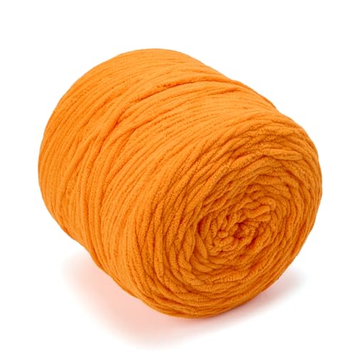 Chunky Chenille Yarn #6 Super Bulky Soft Fluffy Crochet | Easy care & beginner-friendly. Choose 0.66lb or 1.76lb. Perfect for blankets, hats, scarves, home decor. Machine washable. - color: Orange, size: 1.76LB/569yds