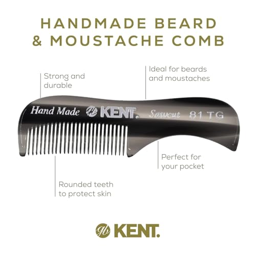 Kent 81T FOT Black Graphite Beard Pocket Comb Set for Men - Beard Kit for Travel and Home, Mustache Comb for Men, Mini Comb Beard Combs for Mens Grooming, Sawcut Hand polished Made in England - color: Graphite