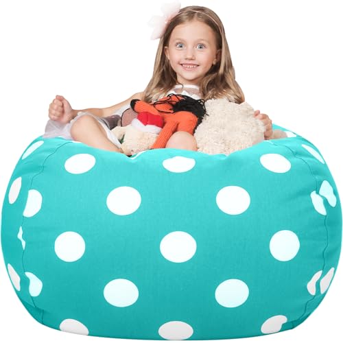 WEKAPO Stuffed Animal Storage Bean Bag Chair Cover for Kids | Stuffable Zipper Beanbag for Organizing Children Plush Toys Large Premium Cotton Canvas (AquaDot, XX-Large) - color: Aquadot, size: XX-Large