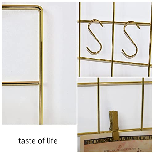 Grid Wire Board,for Memo Picture Panel Wall Decoration | for Room Office Mat Photo Hanging Art Display Frames Desk Storage Organizer,17.3" x 11.8"(2Pack) (Gold)
