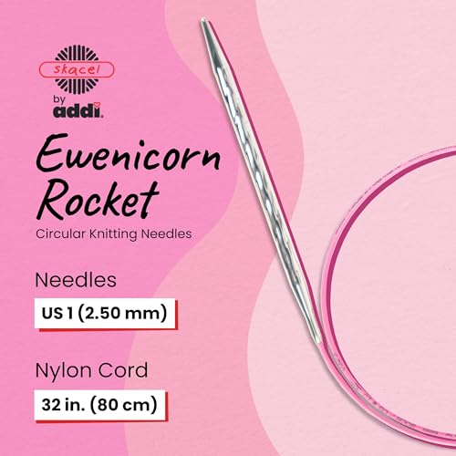 skacel by addi Ewenicorn Rocket Circular Knitting Needles, Fixed 32 Inch (80 cm) White Chrome Plated Brass Tips with Flexible Nylon Cord, 2.5 mm (US Size 1) - size: 2.50 mm