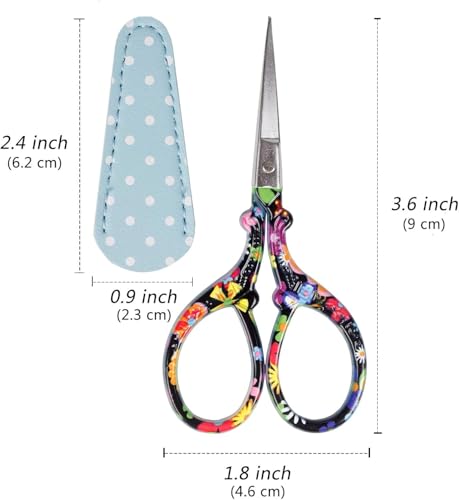 3.6 inch Sharp Embroidery Scissors for Sewing with Premium Leather Sheath | Classic-Hisuper Cross Stitch Scissors Vintage Decorative Shears Needlework Crochet Accessories Craft DIY Tool-Black Floral - color: Black Flower