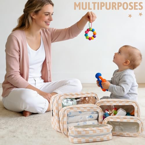 YOPCDJ 5PCS Diaper Bag Organizer Pouch Set, TSA Approved Toiletry Bag，Clear Waterproof TPU Makeup Bag Set Travel Organizer Bags for Women and Kids - color: Orange, size: 5pcs