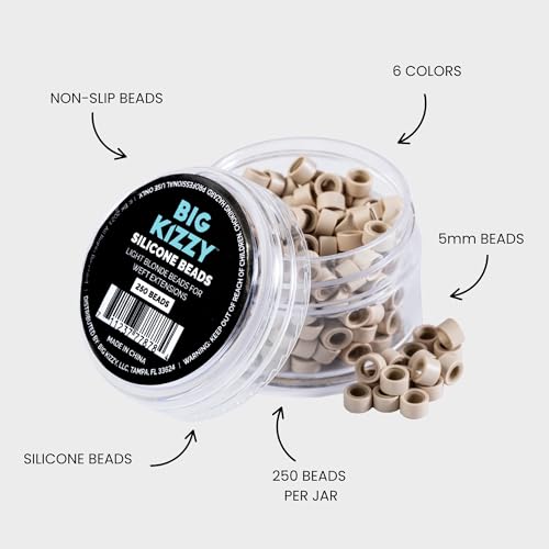 Big Kizzy Silicone Lined Microlink Beads 250pcs 5.0mm (Light Blonde) | for Invisible Application of Weft Hair Extensions - color: Light Blonde, size: 250 beads