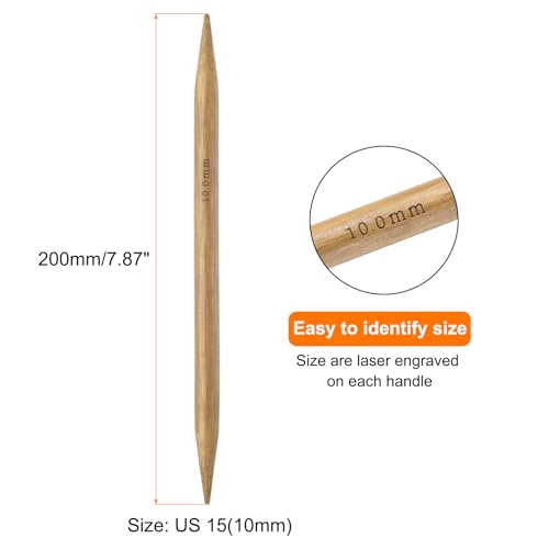 Generic 5Pcs Bamboo Knitting Needles Double Pointed Size US 15(10mm) Carbonized 7.9 Inch(20cm) Straight for Handmade Creative DIY Knitting Craft Yarn