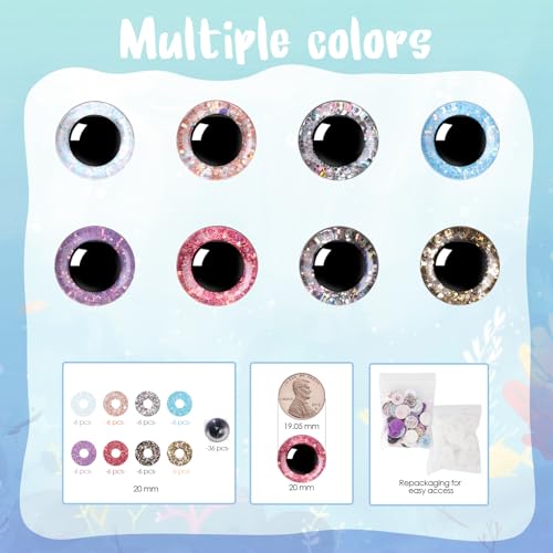 72Pcs 20mm Safety Eyes for Crocheting Mermaid Amigurumi Eyes for Crochet Animals Crochet Doll Craft Eyes with Washers Stuffed Animal Eyes for DIY of Puppet Bear Animal Halloween Decorations - size: 20mm