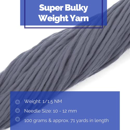 Revolution Fibers | Premium Super Bulky Merino Wool | 100-Grams Chunky Weight, Thick Wool for Knitting, Crochet, Baby Blanket, Dyed, Felting, Weaving, Granite Gray - color: Granite (Gray)
