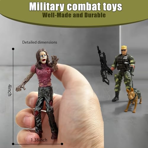 Army Men Action Figures VS Zombie Toys Action Figure Playset (20 Pcs) | Including 6 Detachable Army Men 6 Weapons 6 Zombie Figures 2 Military Dog Birthday Halloween Xmas Gift for Boys Kids - color: Green