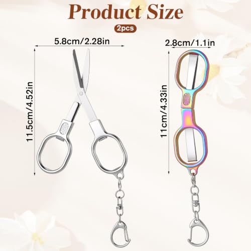 JJUNW 2 Pack Badge Scissors, Keychain Scissors Folding Stainless Steel Small Scissor, Portable Travel Folding Scissor For Travel, Home, Office, Craft, Sewing, Nurse Accessories