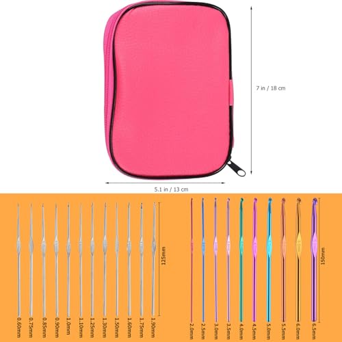 23 PCS Crochet Hooks Set Ergonomic Aluminum Handles Steel Tips Yarn Needles Crochet Accessories with Storage Case(Pink) - color: Pink
