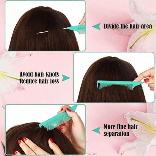 Patelai 30 Pcs Rat Tail Steel Combs Fine Tooth Bulk,Lake Green, Black | Long Steel Pin Pintail Bulk for Salon Hair Stylists ,Hair Teasing Fine Tooth Comb for Women,Teasing Detangling Tools - color: Lake Green, Black
