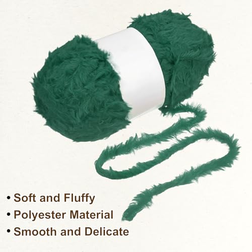 PATIKIL 65 Yards Soft Chunky Fluffy Fuzzy Faux Fur Yarn, 4 Skeins Chunky Fuzzy Yarn Fur Polyester for Crochet Knitting Blankets Scarves Sweaters Hat Shawls, Dark Green - color: Dark Green