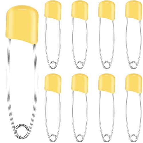 WILLBOND 50 Pcs Large Safety Pins for Clothes,with Bag, Yellow | Plastic Head with Locking Closures, Heavy Duty Nappy Pins Hooks, 2.2 Inch Fasteners, Stainless Steel, Velvet Bag - color: Yellow