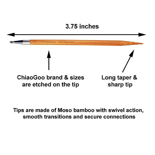 ChiaoGoo Spin Bamboo 4-inch Small 2400-S Interchangeable Set | US 2, 3, 4, 5, 6, 7, 8, Circular Knitting Needles, Stainless Steel Join, 3 Swiv360 Cables, Project Bag