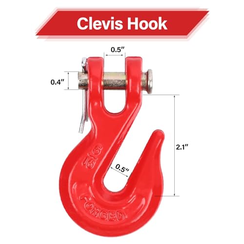 5/16'' Chain Hooks, Red Powder Coating Grade 80 Clevis Grab Hook | Heavy-Duty Forged Alloy Steel for G80 Tow Chain and Binders - 4,900 lbs WLL for Trailer Truck Safety Transport (Pack of 4) - size: 5/16IN - 4PCS