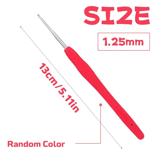 QMNNMA 1.25 mm Crochet Hook, Ergonomic Crochet Hooks, Crochet Needles | Ergonomic Crochet Hooks for Arthritic Hands, Crochet Needles for Yarn, Extra Long Knitting Needles for Beginners - size: 1.25mm