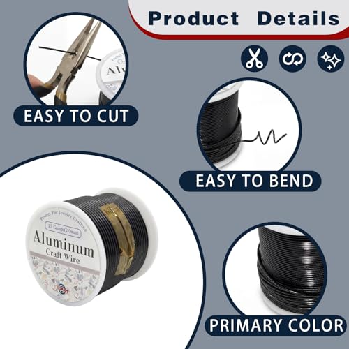 12 Gauge Aluminum Craft Wire Black 80FT 2mm, Jewelry Making, Flexible Bendable Armature Wire for Sculpting, Floral Crafts, Metal Wire Wrapping, DIY Art Projects & Wreath Making - color: Black, size: 12gauge