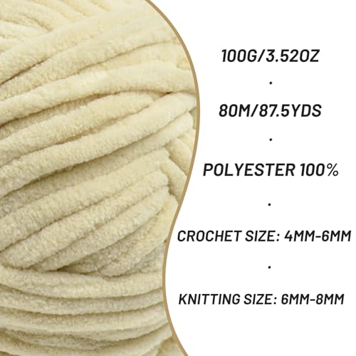3 Pack Chunky Chenille Yarn for Crocheting, Baby Yarn for Crocheting Soft Blanket, 262.4 yds /10.5 oz Crochet Yarn, Bulky 5 Amigurumi Yarns, Fluffy Velvet Yarns for Knitting Crafts (3 Beige) - color: 3 Beige