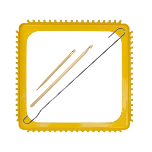 ULIONTAC Solid Metal Square Weaving Loom Tool Potholder Set (7 inch,Yellow) | Crochet Knitting Sewing DIY Set Craft Elastic Hoop and Yarn Weave Plate Beginner-Friendly - color: 7inch, Yellow