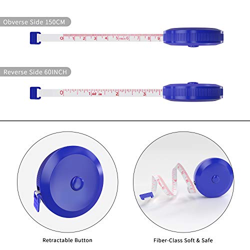 DiCUNO 3-Pack Soft Retractable Measuring Tape, 60-Inch 1.5 Meter, Blue | Measuring Tape for Pocket, Body Tailor Sewing Craft Cloth, Medical Nursing, Tape Measure - color: Blue*3pcs