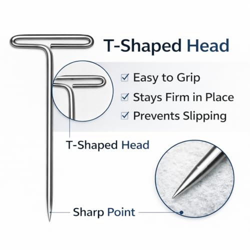 500 PCS T Pins 1.75 Inch, Stainless Steel T-Shaped Straight Pins | Durable Metal T Pins for Sewing, Wig Making, Foam Blocks, Knitting, Crafts and DIY Projects with Secure Hold and Easy Use