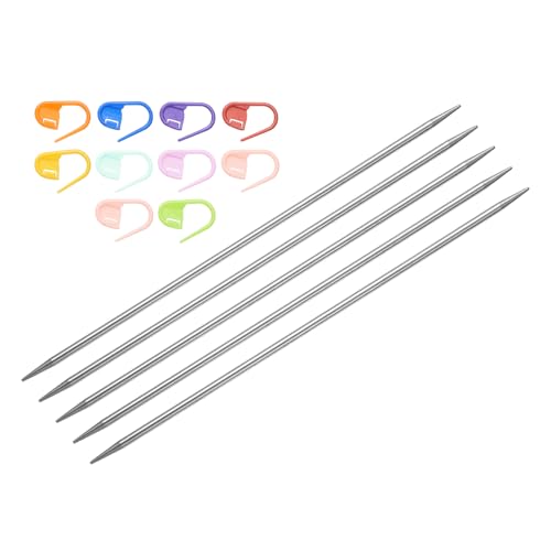 uxcell 5Pcs US 4(3.5mm) Double Pointed Knitting Needle 7.87 Inches Length Stainless Steel Sweater Stitching Needles with 10 Stitch Marker for Handmade Projects DIY Knitting - size: 3.5mm