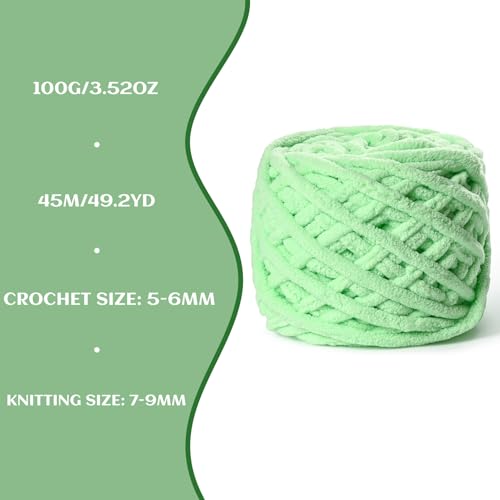 Plush Chenille Chunky Yarn 100g (49.2yd) - Fluffy Velvet Yarn Crochet for Blanket Knitting and Crocheting - Baby Yarns for Crocheting Soft - Amigurumi Yarns (Aqua Green) - color: Aqua Green