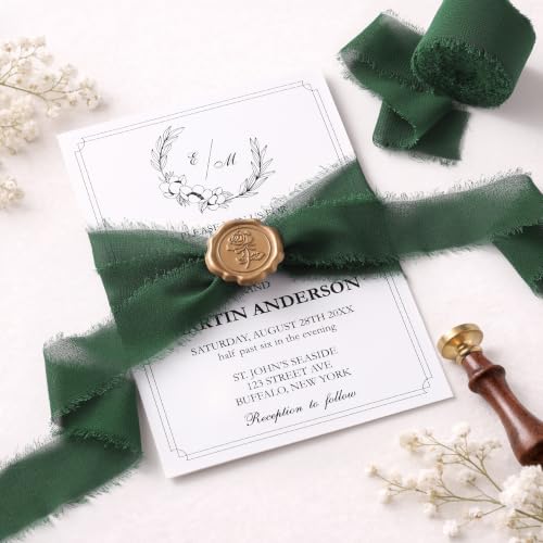 DORIS HOME Handmade Frayed Fringe Chiffon Ribbon 1" x 21Yd Dark Green | Fabric Ribbon, For Flower Bouquet/Gift Wrapping/Wedding Invitations/Christmas Decorations/Party Decor - color: Dark Green