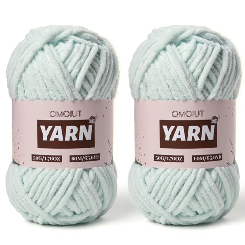 2 Packs Plush Chenille Chunky Crochet Yarn - Baby Yarn for Crocheting Soft - Velvet Yarns Knitting for Blankets Crafts - Fluffy Amigurumi Yarns 100g/131yds (2 Pale Cyan) - color: 2 Pale Cyan