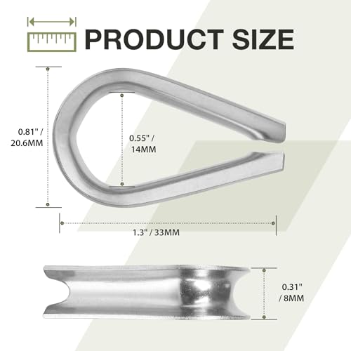 M5 Wire Rope Thimble, 304 Stainless Steel Thimble for 5/32-3/16 Inch Diameter Wire Rope, 50 Pieces - size: M5