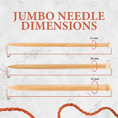 JubileeYarn Jumbo Bamboo Knitting Needles - 3 Pair Deluxe Set - 15mm, 20mm, 25mm - size: 15mm, 20mm, & 25mm (16" Long)