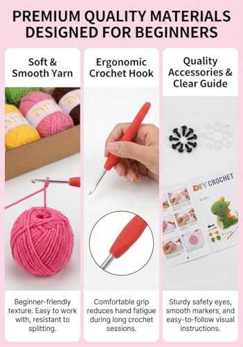 LeRoWen Animal Crochet Kit for Beginners - Makes 9 Animals, DIY Amigurumi Craft Set with Yarn, Hooks & Video Tutorials - Gifts for Beginners, Adults & Craft Lovers