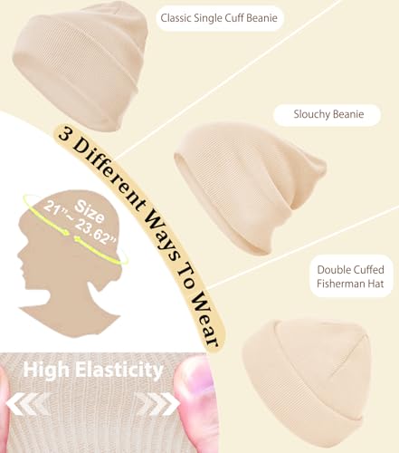 100% Cotton Beanie Hat Winter Hats Women Men Warm Knit Beanies | Double Layer Warmth ,Ultra-Soft Itch-Free Pure Cotton Knitted, Cuffed & Uncuffed Fisherman Slouchy Skull Cap for Womens Mens - color: 1pcs Beige