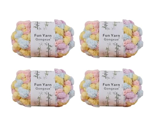 Jelly Bean Pom Bomb Yarn - 150g/Skein Super Bulky Polyester- 4 Balls Pomp-A-Doodle Yarn for Crochet Knitting Handcraft Mat Pet Nest 600g (4, Macaron) - color: Macaron
