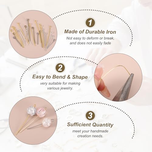 PATIKIL 1.4 Inch Eye Pins, Jewelry Making Headpins Straight Pins Findings Bendable for DIY Craft Bracelet Necklace Earring Pendant Making Supplies-400Pcs(Silver Gold) - color: Silver Gold, size: 1.4 Inch