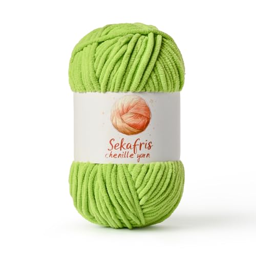 Chenille Yarn for Crocheting, Size 5 Bulky,Lime Green | 100g/131yds Soft Chunky Velvet Yarn for Crochet and Knitting,Fluffy Baby Yarn for Amigurumi,Blankets and DIY Crafts. - color: Lime Green