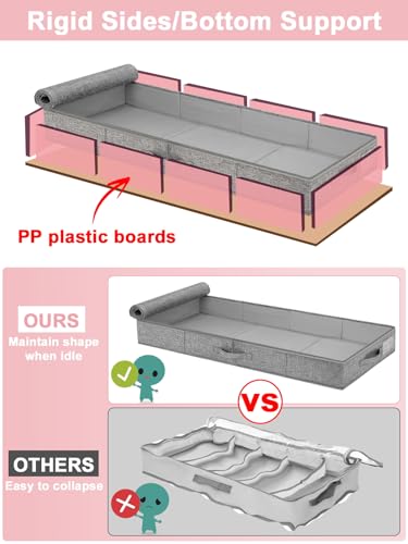 4-In Low Profile Under Bed Storage, Rigid Structure, 2 Pack, Gray | Below 4 Inch Low Space Storage, Rigid Sides & Bottom, Reinforced Handles, Foldable Design, for Couches, Cribs, Dorm Beds - color: Gray-Rigid-2pcs, size: 4 Inch