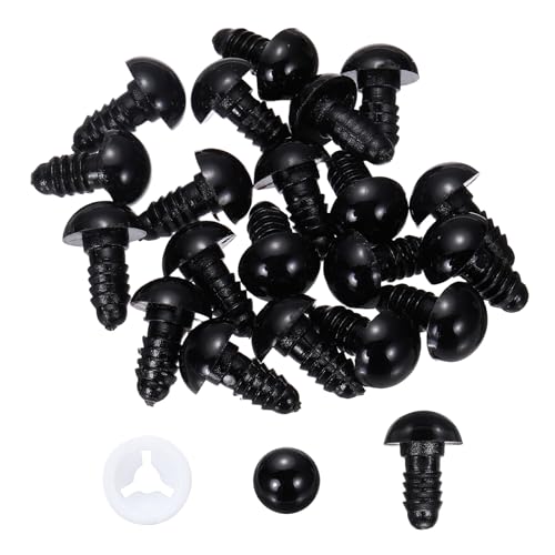 PATIKIL 12mm Safety Eyes, 30 Pcs Plastic Craft Eyes with Protective Film with Washers for Stuffed Animals Crochet Toys Dolls DIY Craft Making, Black - size: 12 mm
