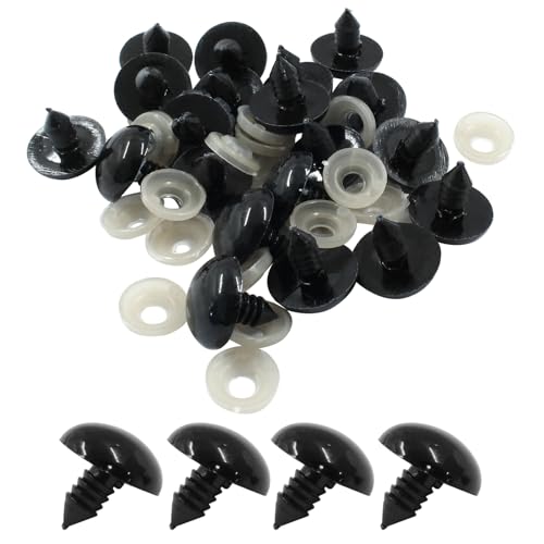 Hitefu 100 Pieces Large Safety Eye 18mm 0.7" Black Plastic Doll Eye | With Washer, Solid Craft, For DIY Puppet Crafts, Teddy Bear Amigurumi Making Supplies