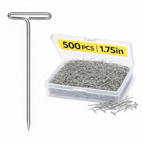 500 PCS T Pins 1.75 Inch, Stainless Steel T-Shaped Straight Pins | Durable Metal T Pins for Sewing, Wig Making, Foam Blocks, Knitting, Crafts and DIY Projects with Secure Hold and Easy Use
