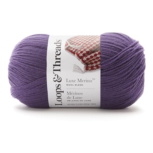 Loops & Threads Luxe Merino Solid Yarn - Yarn for Knitting, Crochet, Weaving, and Arts & Crafts - Purple, Wool Blend, 5.3 oz - color: Purple