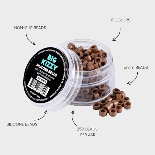 Big Kizzy Silicone Lined Microlink Beads 250pcs 5.0mm (Light Brown) | for Invisible Application of Weft Hair Extensions - color: Light Brown, size: 250 beads